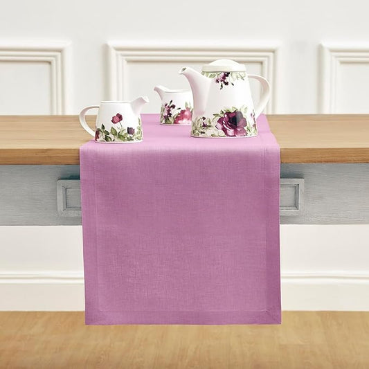 Solino Home Linen Violet Table Runner 120 Inches Long - 100% Pure Linen Dining Table Runner 14 x 120 Inch for Halloween - Fete