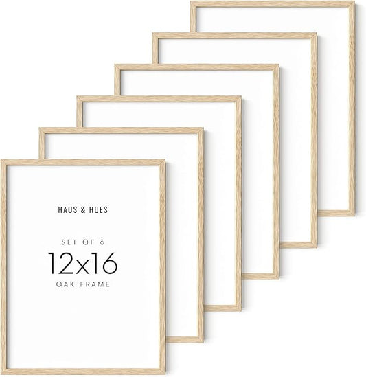 HAUS AND HUES 12"x16" Beige Oak Wood Picture Frame Set of 6-12x16 Wood Picture Frame, 12x16 Frames 6 Pack, 12x16 Poster Frame, 12x16 Frame Wood, 12 by 16 Picture Frames, Set of 6 Frames 12x16