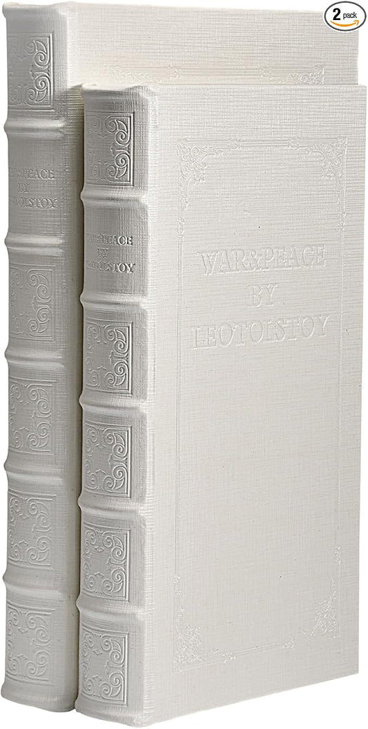 Decorative Books with White Faux Leather,Decorative Book Box for Home Decor, Display,Coffee Table Books Decor,Hotel Home Bookshelf Décor Book (YD-C104 L+S)