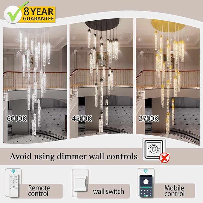 H150'' Modern Chandelier Modern Led Chandeliers Foyer Chandelier Stairs Large Chandelier Adjustable Black Chandeliers Pendant Lighting Fixture Hanging Ceiling Light