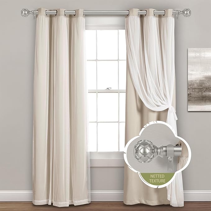 Silver Farmhouse Curtain Rods for Windows:Heavy Duty Adjustable Curtain Rod for Bedroom Living Room,Boho Decorative Rustic Drapery Rods with Vintage Coastal Finial,Antique Silver 2 Pack 18-45"