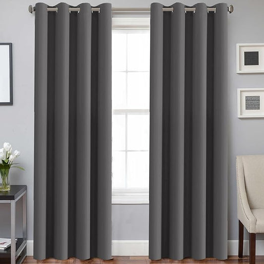 H.VERSAILTEX Blackout Window Treatment Curtains/Panels, Thermal Insulated Room Darkening Solid Grommet Drapes for Bedroom/Living Room Window (52 Inch by 108 Inch, Charcoal Gray, Set of 2)