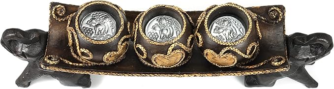 Thai Elephant Tray Carved Rain Tree Wooden Candle Holder