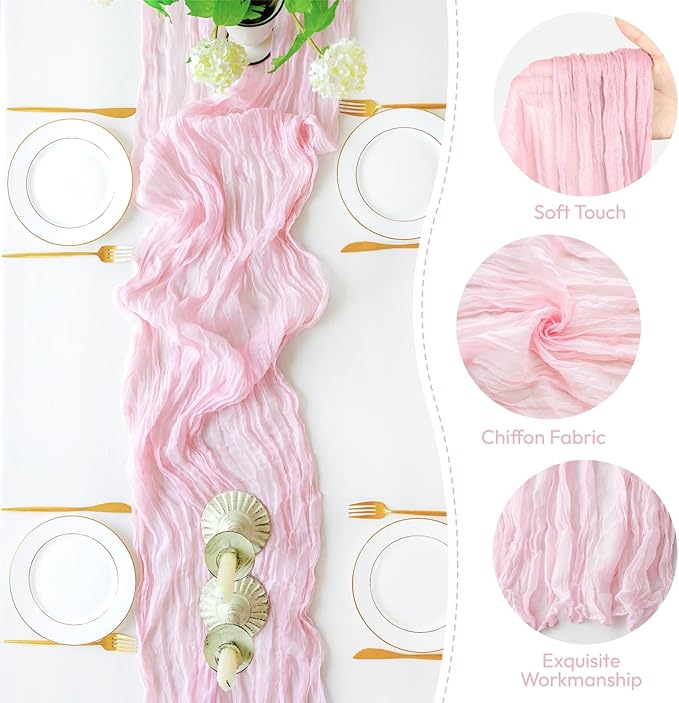 Sioloc 10 Pack Light Pink Cheesecloth Table Runner Fall Autumn Decor for Home 10ft Table Cloth for Tea Wedding Birthday Party Baby Bridal Shower Halloween Thanksgiving