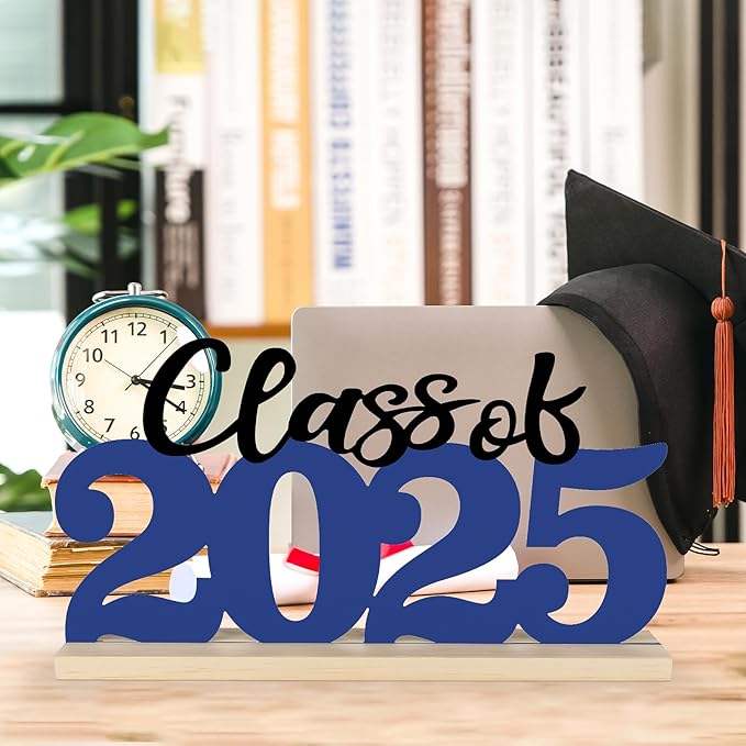 COCHIE Metal Class of 2025 Sign, Graduation Party Decorations for School, Home, Shelf, Mantel, Graduation Gifts for Graduate, Blue and Black Grad Table Top for Parties Decor Supplies (Class of 2025)