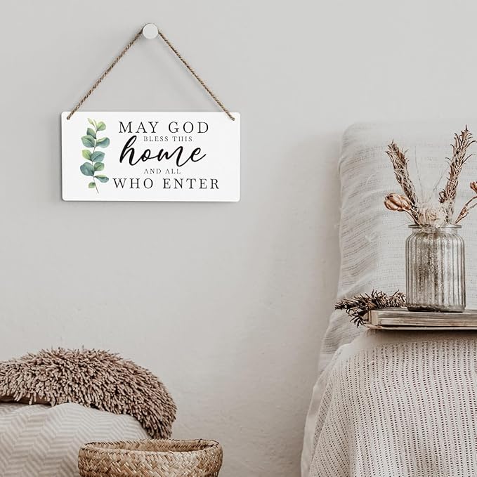 SENJIAN Christian Home Decor, Bless This Home Wall Decor, Modern Farmhouse Sign Scripture Printed Wood Sign Wall Art Religious Decoration for Office Bathroom Bedroom