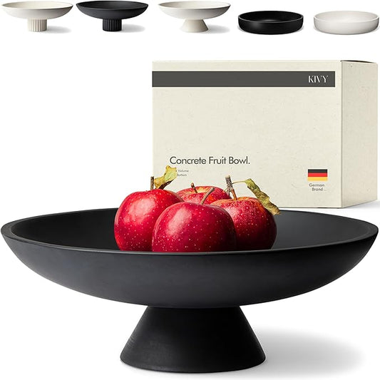 KIVY Concrete Fruit Bowl for Kitchen Counter - Large Decorative Bowl for Home Decor - Modern Key Bowl for Entryway Table - Pedestal Bowl - Fruit Basket for Home Decor - Black Fruit Bowl Decor