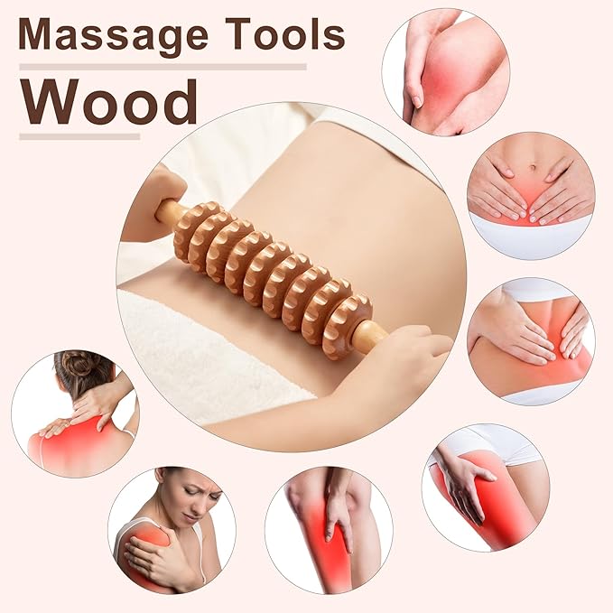 Wood Massage Roller Wood Therapy Massage Tools Body Roller Cellulite Roller Deep Tissue Muscle Roller Wooden Massager for Lymphatic Drainage, Maderoterapia, Muscle Pain Relief(Straight)