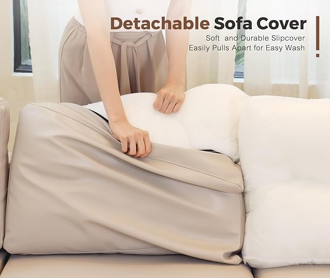 Oversized 145.5" Faux Leather Modular Sectional Sofa, Modern Large 12 Seater U Shaped Couch with Storage Seat with Reversible Chaise Deep Seat for Living Room DIY Combination - Whitesand
