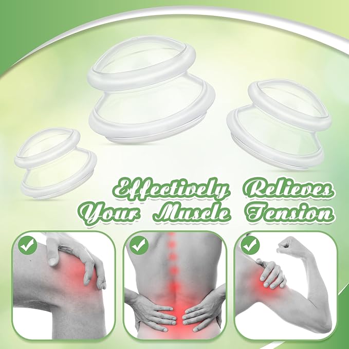 TrelaCo 6 Pcs Cupping Kit for Massage Therapy 3 Sizes Silicone Cupping Set Chinese Massage Therapy for Studio Household Cellulite Joint Pain Muscle Pain(Clear)