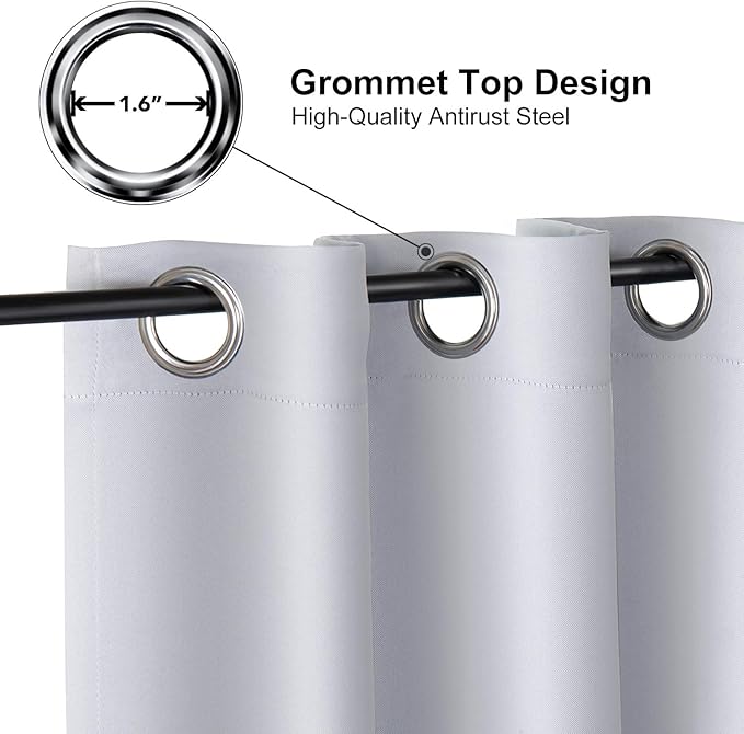 ChrisDowa Grommet Room Darkening Curtains for Bedroom and Living Room - 2 Panels Set Thermal Insulated Blackout Curtains (Greyish White, 42W x 63L)