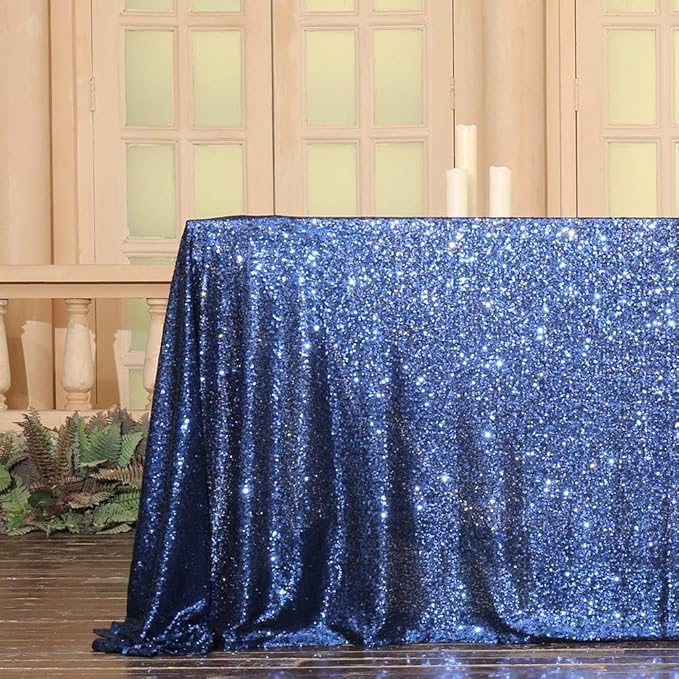 SquarePie Sequin Tablecloth 50 x 72 Inch Navy Blue Sparkly Table Linen for Wedding Party