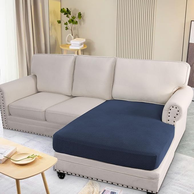 H.VERSAILTEX Super Stretch Individual Chaise Cover Sectional Couch Covers for L Shaped Sofa Both Left/Right Featuring Thick Jacquard Textured Twill Fabric (1 Piece Chaise Cover, Navy)