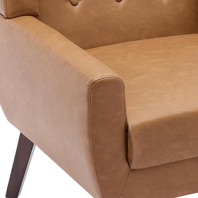UIXE Faux Leather Accent Chair, Modern Arm Club Chair Upholstered Armchair for Living Room, Comfy Single Sofa Seats Button Tufted Reading Seating, Brown