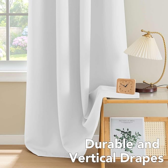 H.VERSAILTEX White Curtains 72 inches Long for Living Room Thermal Insulated Window Treatment Panels/Drapes - (White Color) - Set of 2 - Grommet Top