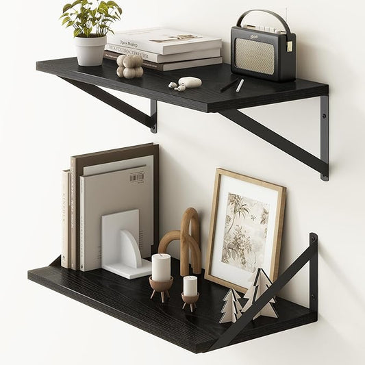 Fun Memories 20 Inch Floating Shelves for Wall, Black Bathroom Shelves Set of 2, 10 Inch Deep Wall Shelf for Bedroom, Kitchen, Large Home Decor Shelves Farmhouse Storage Shelf