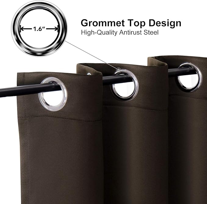 ChrisDowa Brownout Curtains 70 inches Wide for Bedroom - 2 Panels Set Extra Wide Grommet Thermal Insulated Room Darkening Curtains for Living Room (Brown, 70 x 63 Inch)