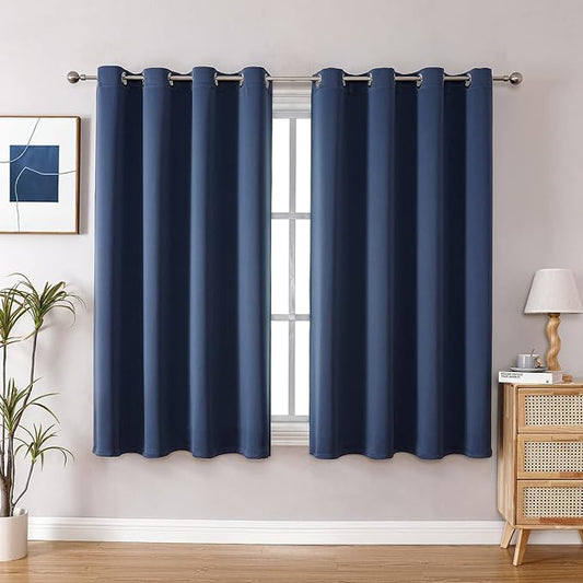 ChrisDowa Grommet Blackout Curtains for Bedroom and Living Room - 2 Panels Set Thermal Insulated Room Darkening Curtains (Stone Blue, 52 x 63 Inch)