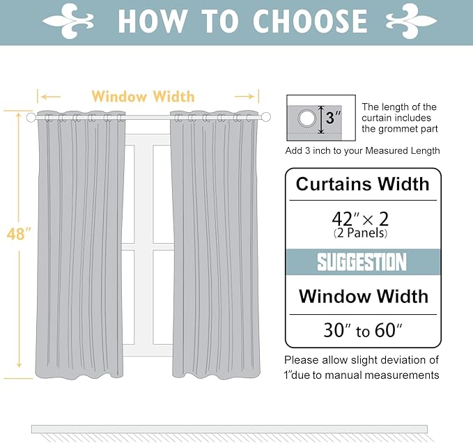 ChrisDowa Blackout Curtains 48 inches Long for Bedroom - 2 Panels Set Grommet Thermal Insulated Room Darkening Curtains for Living Room (Light Grey, 42 x 48 Inch)