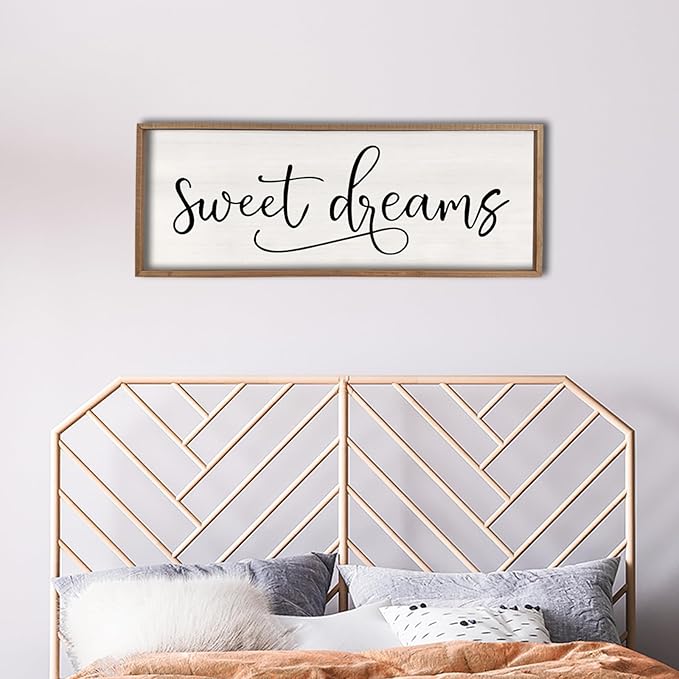 comurdyo Sweet Dreams Wall Decor Above Bed Sign 40" x 15" Master Bedroom Wooden Antique Framed Large Rustic Farmhouse Guest Room Beautiful Simple Hanging Plaque Over Bed Wall Art (Wood)