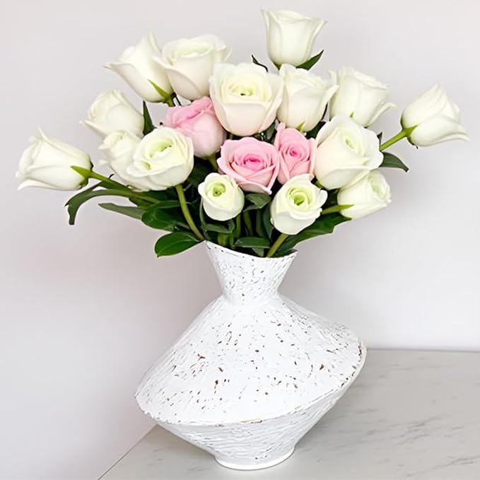 Cast Iron Decorative Vase, Dried Flower Rustic Vases, Wabi Sabi Vase for Modern Home Decor, Living Room, Shelf Decor, Enterway, Wedding, Office, Table, Bedroom, Kitchen, 8.86" H (White)