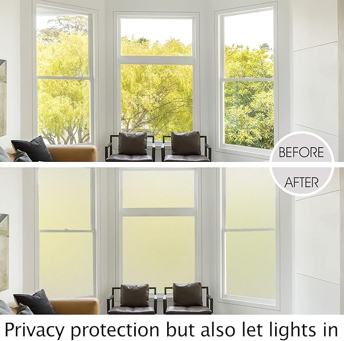 HIDBEA Frosted Window Privacy Film Heat Control UV Blocking, Static Cling Non-Adhesive Reusable Door coverings for Bathroom Home Office (Frosted 45.2 Inch x 19.6 Feet)