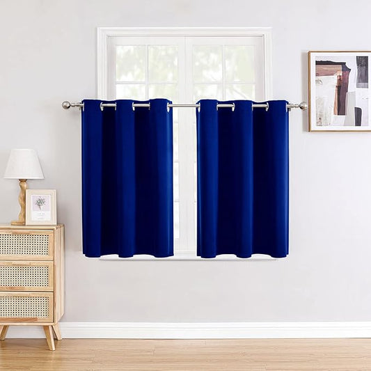 ChrisDowa Small Window Curtains for Kitchen and Bedroom - Grommet Short Thermal Insulated Room Darkening Curtains (2 Panels, Royal Blue, 52 x 36 Inch)
