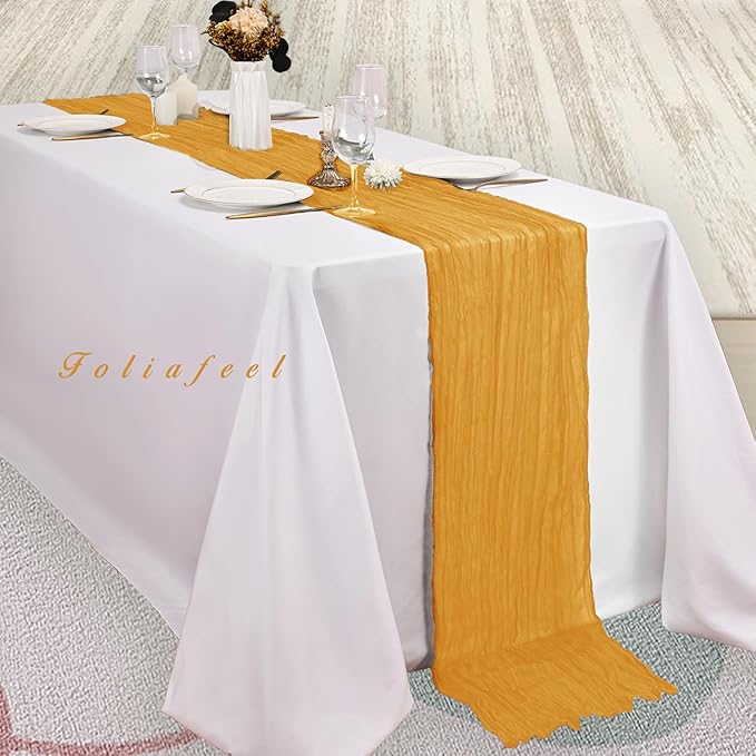 6 Pack Mustard 10FT Cheesecloth Table Runner Rustic Gauze Fabric Cheese Cloth Table Runner for Wedding Bridal Baby Shower Table Decor Boho Sheer Birthday Party Table Decorations 20 x 120 Inch Long