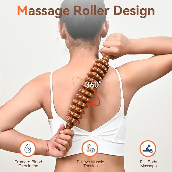 Wood Therapy Massage Tools, Wooden Massage Roller Stick, Lymphatic Drainage Tool, Curved Wood Muscle Massage Roller Used to Relieve Muscle Soreness and Body Shaping