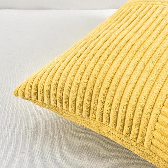Fancy Homi 2 Packs Yellow Decorative Throw Pillow Covers 16x16 Inch for Living Room Couch Bed, Rustic Farmhouse Boho Home Decor, Soft Corss Patchwork Corduroy Textured Square Cushion Case 40x40 cm