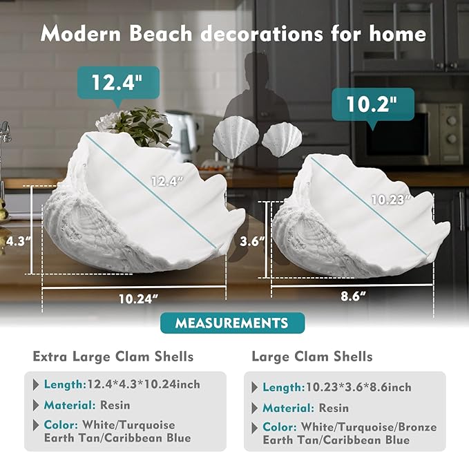 Accessoryway Extra Large Clam Shells Decorative Bowl-White Sea Shells Decorative Storage Bowls for Coastal Beach theme house table centerpiece decorations & Nautical decor for coffee table-12.4"-1PC