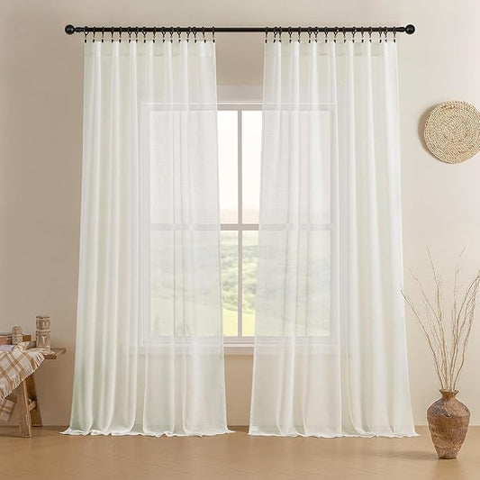 Joydeco Sheer Curtains 96 Inches Long, Cream Curtains for Living Room 2 Panels Set, Ivory Curtains Window Privacy Assured with Light Filtering(W52 x L96 Inch,Ivory)