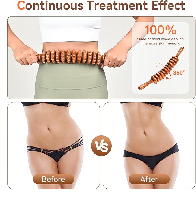 Wood Therapy Massage Tools, Wooden Massage Roller Stick, Lymphatic Drainage Tool, Curved Wood Muscle Massage Roller Used to Relieve Muscle Soreness and Body Shaping