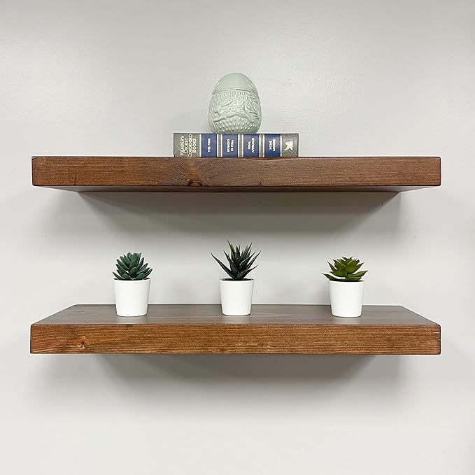 URBANDI, Rustic Floating Shelves, Set of 2, Hidden Bracket, Solid Wood, Heavy Duty, Wall Mounted Shelves, (Provincial, 12Wx10D)