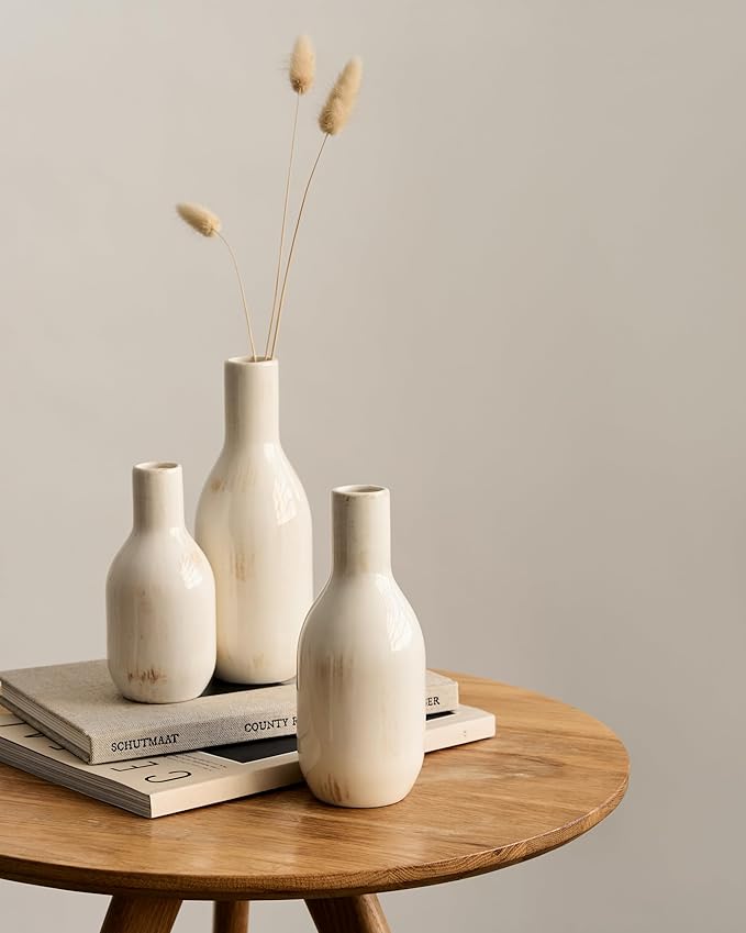 NOBULA White Ceramic Donut Vases – Modern Home Decor for Living Room, Bedroom & Table Centerpiece - Minimalist Nordic – Unique Vases for Olive Plant & Flowers – Decorative Coffee Table Vase Set of 3