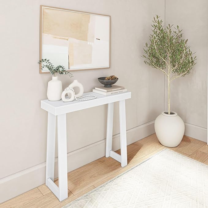 Plank+Beam Solid Wood Console Table, 36 Inch, Sofa Table, Narrow Entryway Table for Hallway, Behind The Couch, Living Room, Foyer, Easy Assembly, White