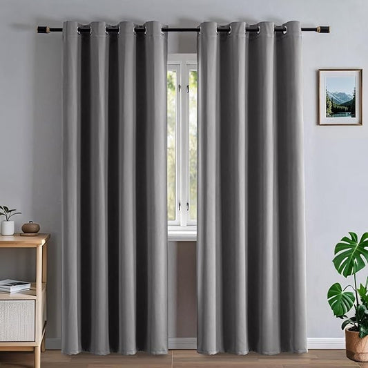 Blackout Curtains 72 Inch Length for Bedroom, Thermal Insulated Blackout Curtains 2 Panels Set, Solid Grommet Privacy Room Darkening Drapes for Living Room Windows(W52 x L72, Light Grey)