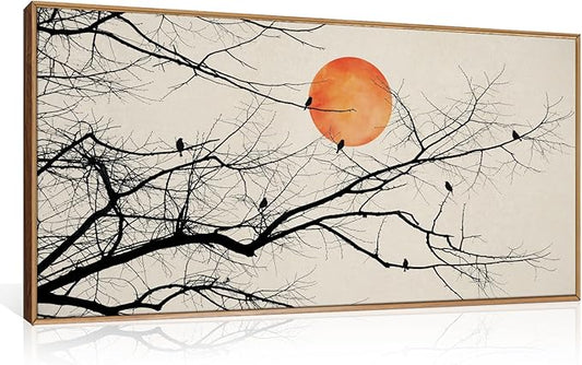 Celestdeco Large Vintage Tree Branch Framed Canvas Wall Art Set, Retro Tree Drawing Wall Decor, Nature Botanical Wall Painting, Neutral Landscape Art Print for Living Room, Bedroom, Office - 20"X40"x1