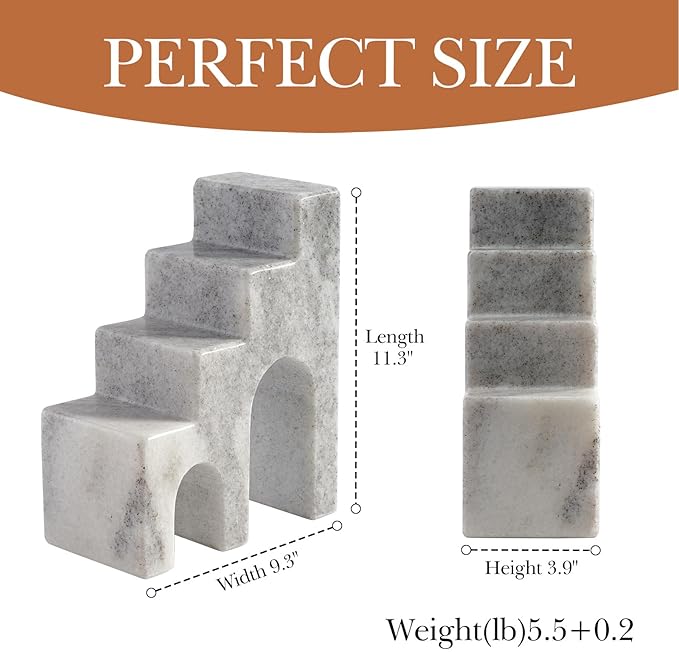Natural Marble Book Ends for Shelves, Decorative Bookends for Heavy Books, CastleGuard Bookend Book Holder Stopper for Home Office Desk Bookshelf Decoration, Set of 2 (Mist Grey)
