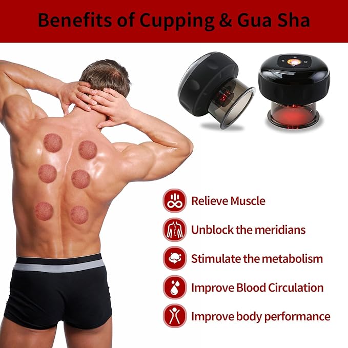 Smart Cupping Massage Therapy Set 2 Pcs, Electric Therapy Massager Kit, Therapy Device, Gua Sha Massage Tool for Pain Relief, Neck Shoulder Back Muscle Soreness (Black)