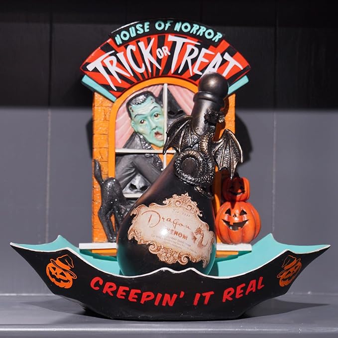 Braxio Halloween Home Decor Potion Bottles - Resin Black Bad Dragon Halloween Potion Bottles Gothic Decor Decorative Bottles Room Decor Aesthetic for Day of The Dead 4.25 * 4.25 * 9.5 Inch