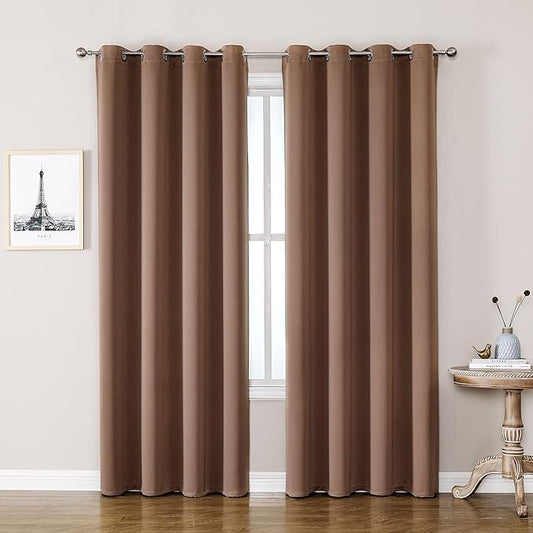 ChrisDowa Room Darkening Curtains 120 Inches Long 2 Panels Set for Living Room, Grommet Thermal Insulated Blackout Curtains for Bedroom (Cappuccino, 52 x 120 Inch)