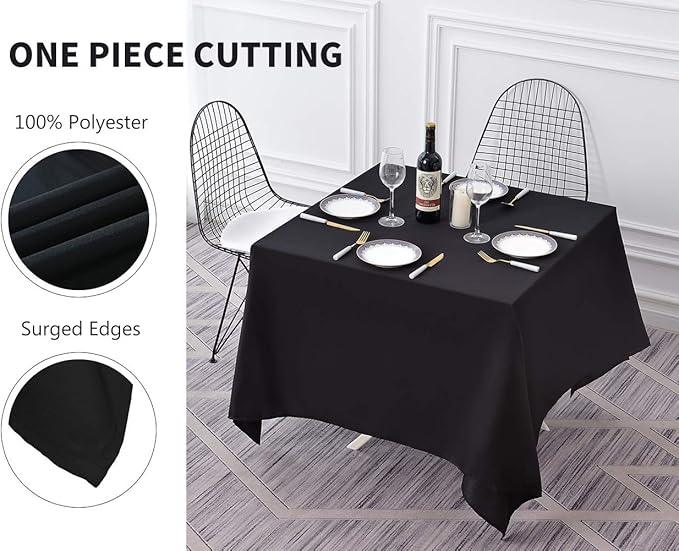 Surmente Square Tablecloth for Square or Round Tables 100% Polyester 70x70 Inch Table Cloth for Weddings, Banquets, or Restaurants (Black)