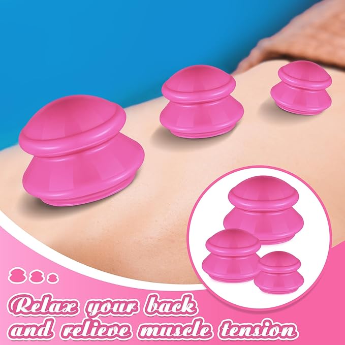 TrelaCo 6 Pcs Cupping Kit for Massage Therapy 3 Sizes Silicone Cupping Set Chinese Massage Therapy for Studio Household Cellulite Joint Pain Muscle Pain(Hot Pink)