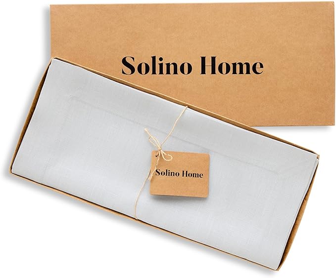 Solino Home Linen Table Runner 36 Inches - 100% Pure Linen Silver Cloud Table Runner 14 x 36 Inch Ideal for Dresser and Coffee Tables - Fall, Autumn, Thanksgiving - Fete