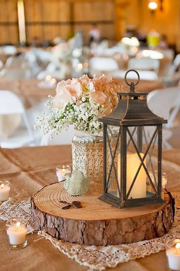 YAKii 14" Decorative Candle Lantern LED Flameless Candle Timer, Plastic LED Candle & Holder, Indoor & Outdoor Hanging Lights,Christmas Day Decoration (Antique Copper Brushed)