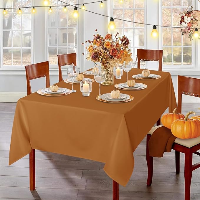 sancua Fall Tablecloth Rectangular - 60 x 84 Inch - Stain and Wrinkle Resistant Polyester Fabric Rectangle Table Cloth, Thanksgiving Table Cover for Dining Tables, Buffet Parties, Bronze