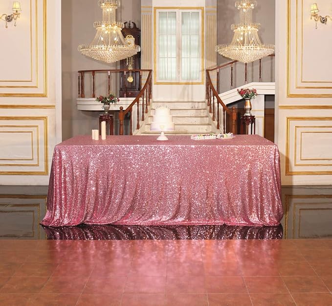 SquarePie Sequin Tablecloth 90 x 156 Inch Fuchsia Pink Sparkly Table Linen for Wedding Party