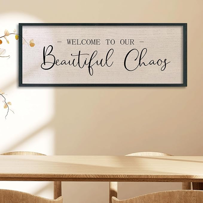 comurdyo Welcome To Our Beautiful Chaos Wall Decor Art 40"X15" for Home Entryway Sign Large Wood Framed Wall Hanging (Black)