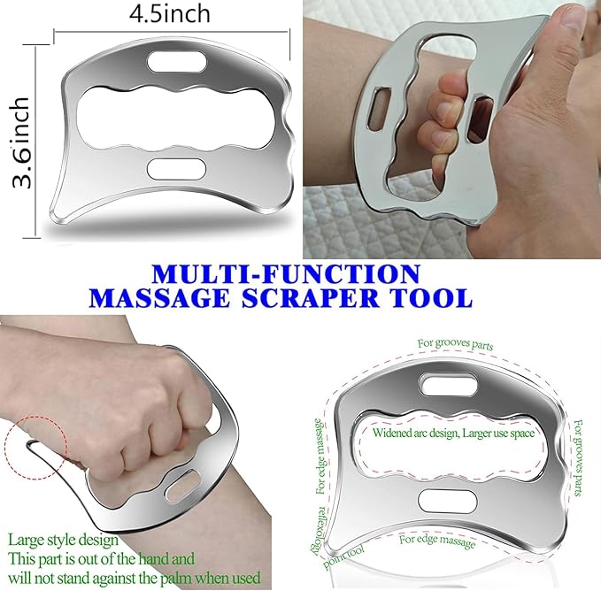 Professional Muscle Scraper Tool Set, Stainless Steel IASTM Tools with Case, 4-Piece Scraping Tool Physical Therapy Massage Set